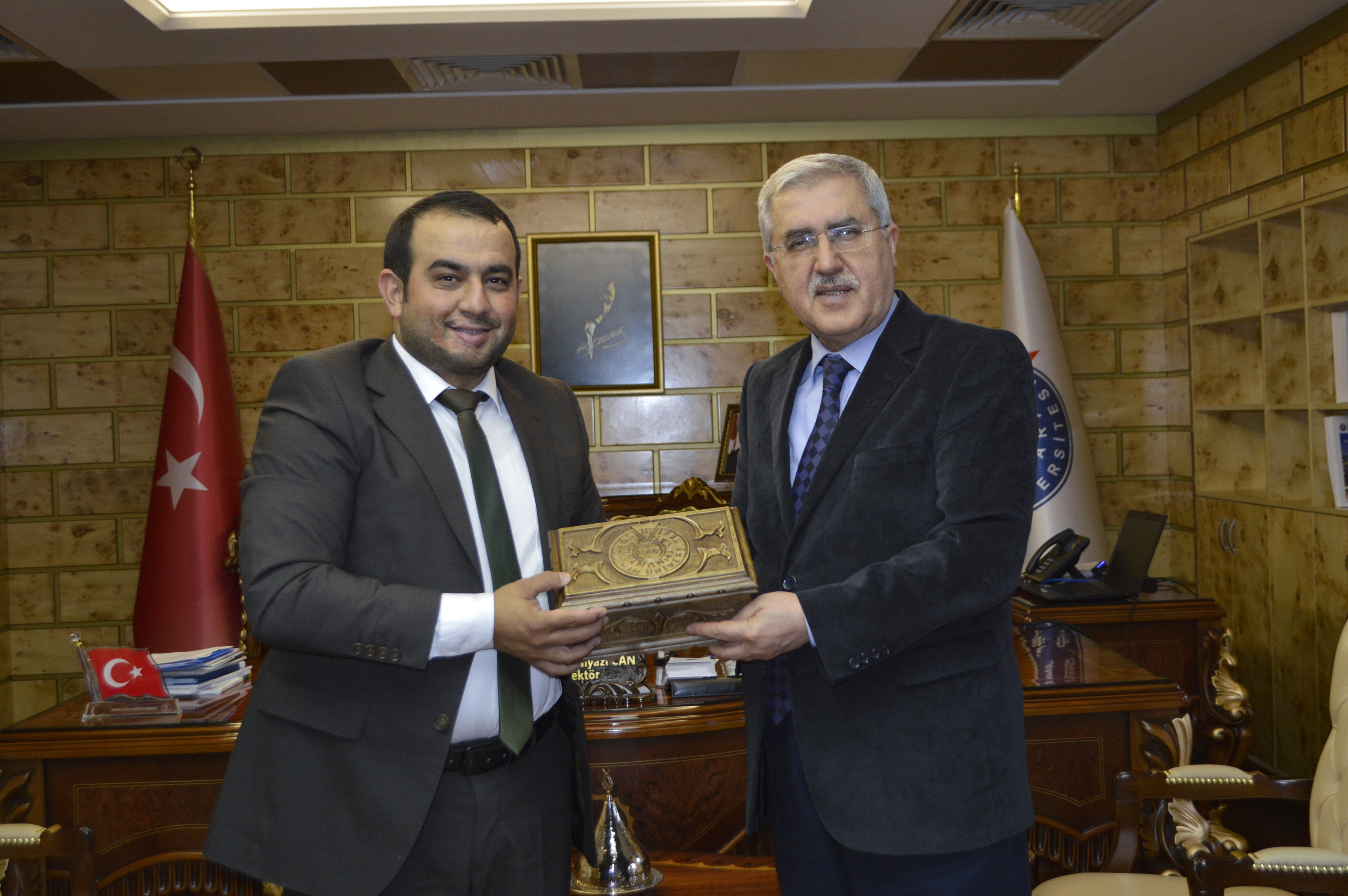 Rektör Can, Pazarcık Gençlik ve Spor İlçe Müdürü Dağlı ve KTOGD Başkanı Büyükdereli’yi Rektörlük Makamında Kabul Etti